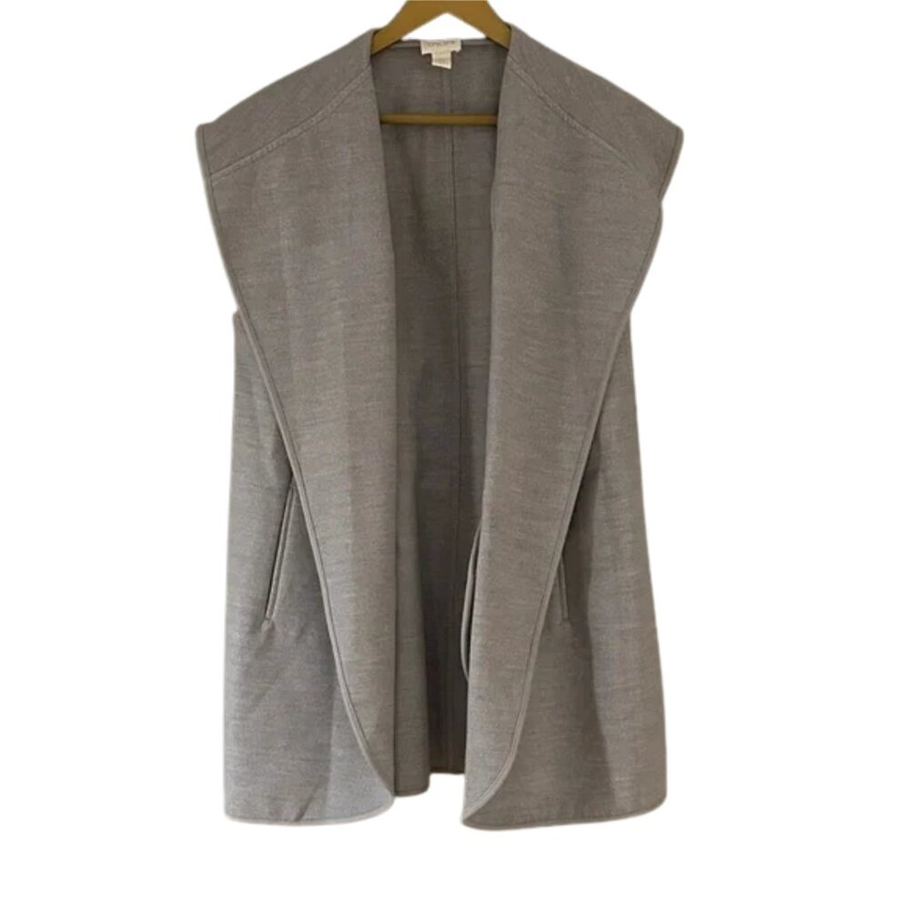 Chico’s Gray Sleeveless Draped Hooded Vest – Lightweight Open Front Layer
